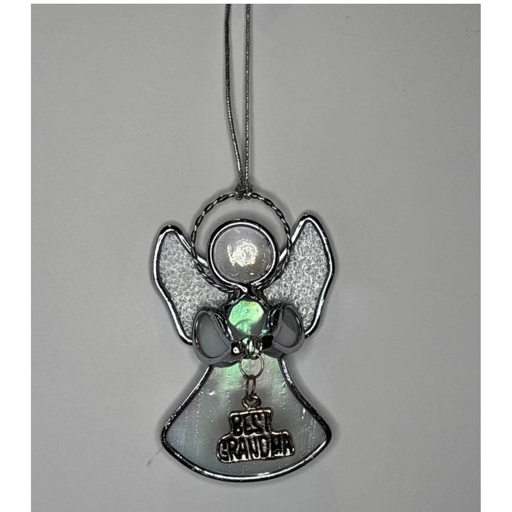 Ganz Angel Ornament White Sun Catcher Stained Glass Holding Best Grandma Charm
